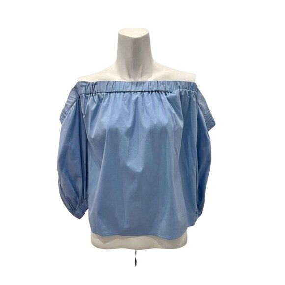 MILLY Off The Shoulder Blue Poplin Top - Size S - Picture 3 of 7